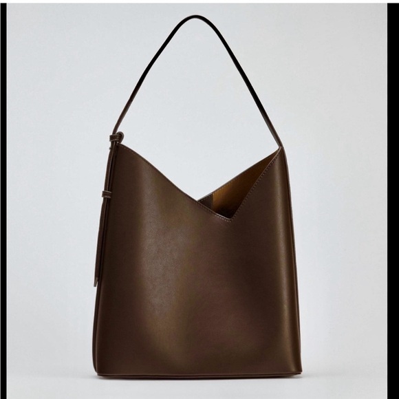 Zara Handbags - Zara brown tote bag asymmetric detail leather shoulder bag purse suede interior
